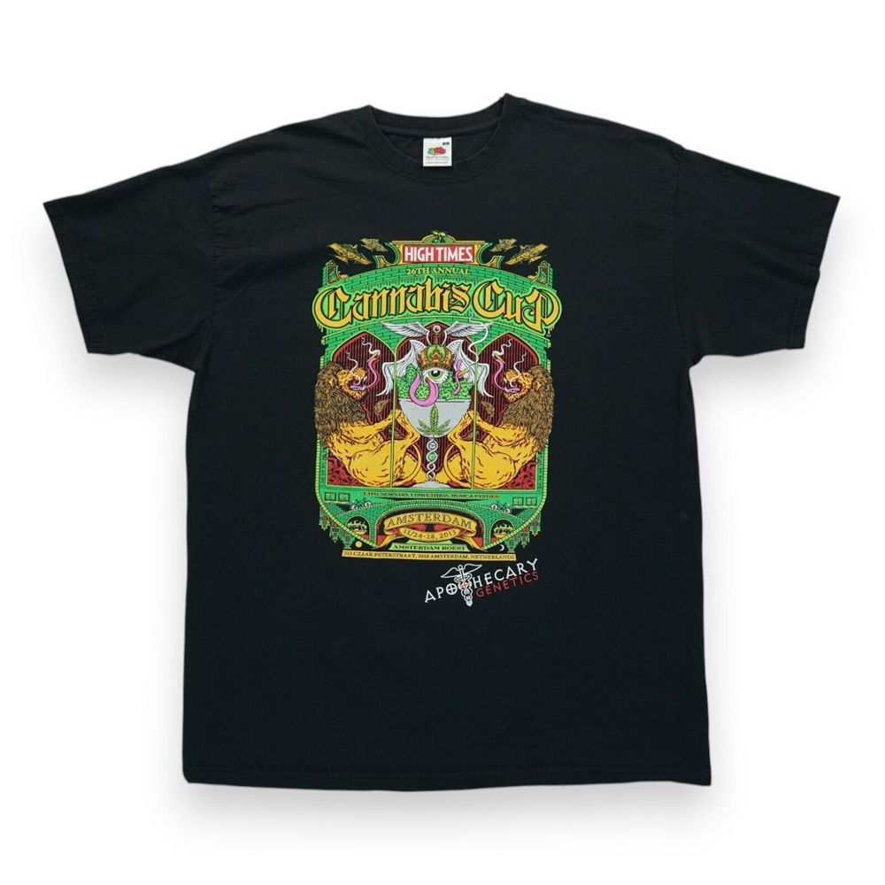 2013 High Times Cannabis Cup Tee‎ Smoker of the Year Trophy Lions Black Shirt XL